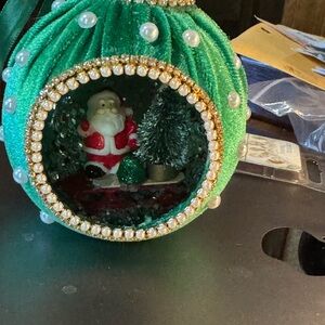 Festive Green Ornament with Santa Scene